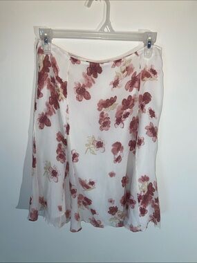 Vintage Layafatte 148 White Floral 100% Silk Flowy Skirt Size 8